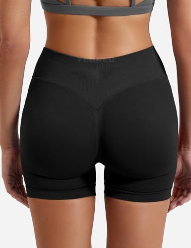 YEOREO Women’s athletic shorts with hidden scrunch detail, subtle glute shaping, 11.43cm inseam, Blue