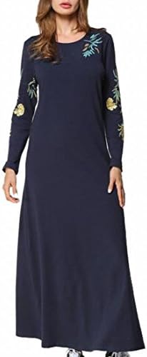 Hokny TD Womens Muslim Dubai Style Floral Long Sleeve Abaya Maxi Dres 1 S