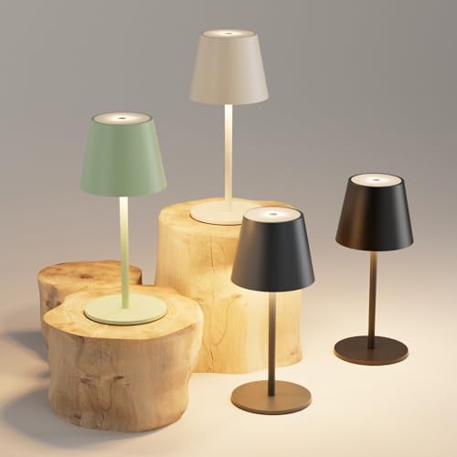 lundwa Dimmable LED Battery Table Lamp Beige 26 cm, 5000 mAh (5 V 2 A) Camping Lamp Battery Rechargeable, 3 W 3000 K Table Lamp Wireless, IP54 Outdoor Table Lamp for Restaurant, Bedroom, Garden, Office (Pack of 2)