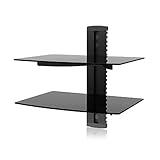 Ematic 2 Tempered Glass Shelf Wall Mount for Entertainment System Components