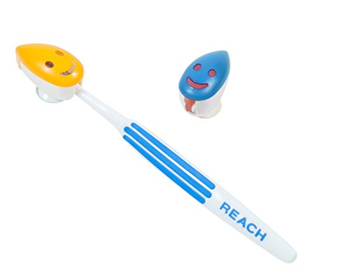 Smiley Set of 2 Antimicrobial Toothbrush Holders, Blue and Yellow - Thumbnail 2