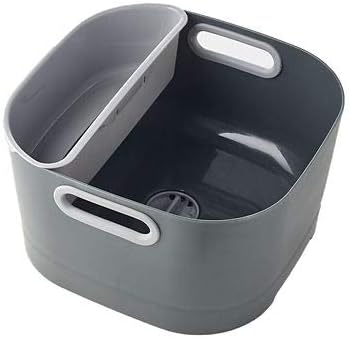 lakeland Clever Portable Washing Up Bowl with Knife Drainer 31.5cm x 30.5cm x 17.5cm Large Capacity, Grey