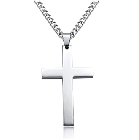 Kreuz Anhänger Edelstahl Kreuzanhänger mit 50cm Halskette für Herren Damen Frauen,silber schwarz gold (silber)