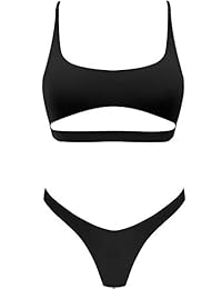 Byoauo traje de baño de dos piezas para dama con correa de bikini sexy, parte inferior con recortes