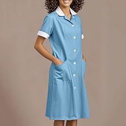 Womens Housekeeping Maid Uniform Dress Button Down