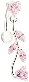 Fashion Women Body Piercing Jewelry 14G Hypoallergenic Stainless Steel Cubic Zirconia Belly Button Ring Navel Rings Leaf Dangle With Light Rose