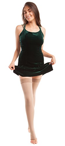 ITA-MED Open Toe Knee Highs - Compression (25-35 mmHg): H-306 Medium Beige