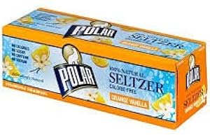 POLAR PRODUCTS Polar 100% Natural Seltzer Water, Orange Vanilla 12 ounce cans , 2/12 Packs (orange vanilla)