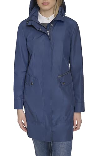 Cole Haan Women’s Packable Hooded Rain Jacket with Bow (Standard and Plus Size), Coastal Blue