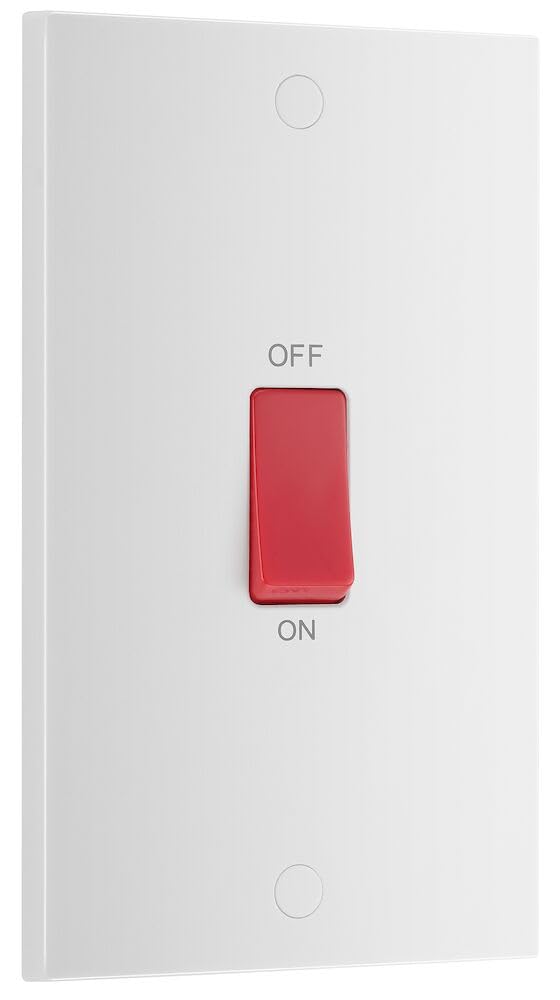 BG Electrical Large Cooker Control Switch Unit, Double Plate, Double Pole, Square Edge, Nexus 900 Series, White Moulded, 45A, 973