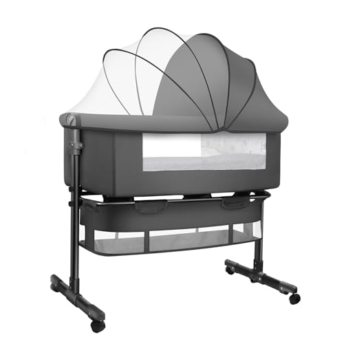 LICBOX Cuna Colecho, Catres con Cesta de Almacenamiento Grande, Mesas de Pañales, Colchones, Mosquiteras, Ruedas Giratorias de 360 Grado, Altura Ajustable, Cuna Portatil Bebe Fácil de Monta