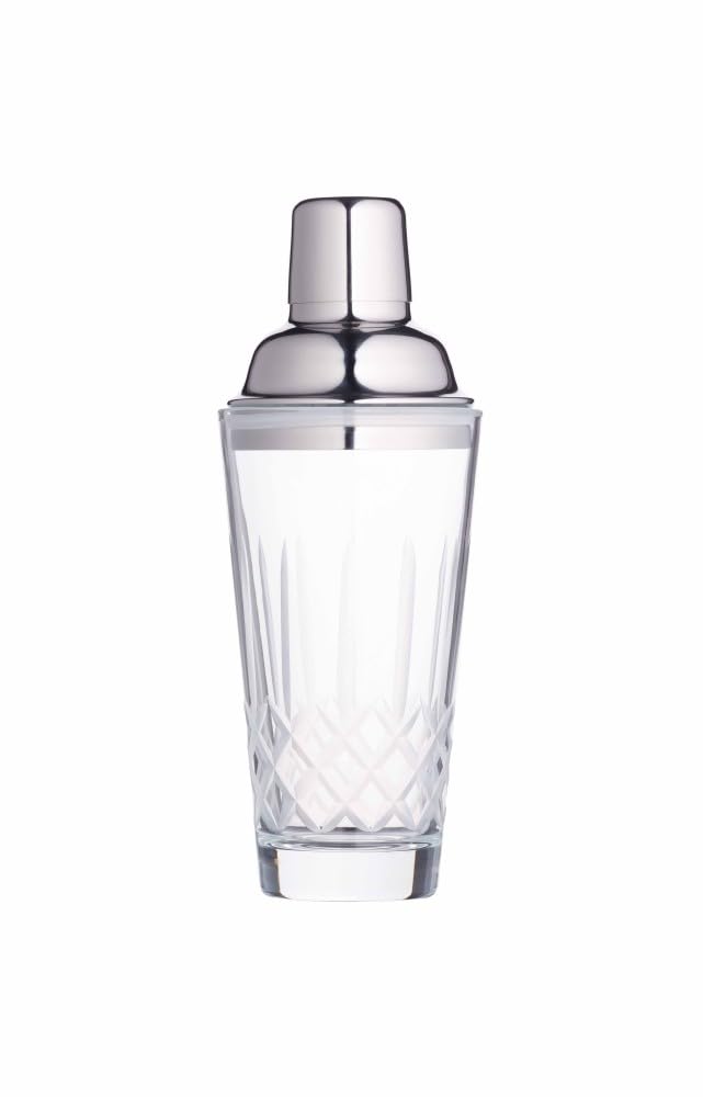 BarCraft BCSHAKGLS Cut Cocktail Shaker with Stainless Steel Strainer, Etched Glass, 8 x 8.5 x 18 cm