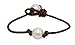 Freshwater Cultured 9.5-10.5mm Single Pearl Bracelet on Brown Leather Cord, 7