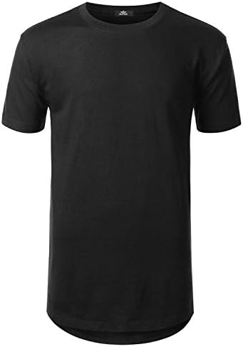 ROYEW Mens Shirts Basic Hipster Hip Hop Extended Crewneck Swag  Modal B Black Large