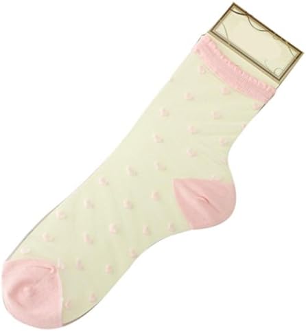 KESEE Woman's Ultrathin Socks Transparent Crystal Love Elastic Short Socks (Pink)