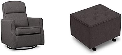Delta Furniture Blair Slim Glider Swivel Rocker Chair with Tufted Gliding Ottoman, Charcoal