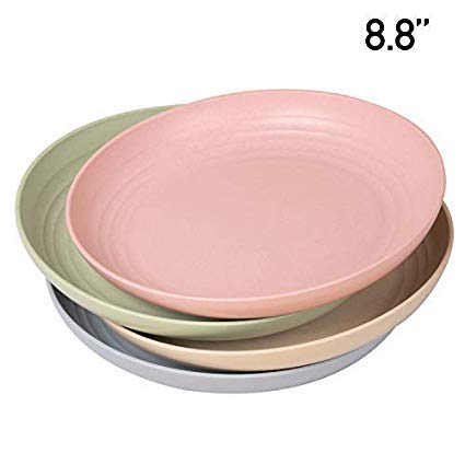 Shopwithgreen Lightweight Unbreakable Wheat Straw Plates - Extra Large-4 Pack 8.8'' Deep Dinner Plates, Dishwasher Microwave Safe, Healthy Dessert, Kids,Toddler Adult