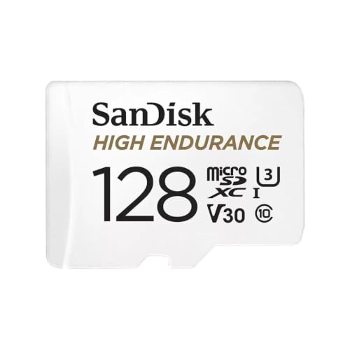 SanDisk 128GB High Endurance microSDXC card for IP cams & dash cams + SD adapter up to 10,000 Hours Full HD / 4K videos up to 100 MB/s UHS-I Class 10 U3 V30
