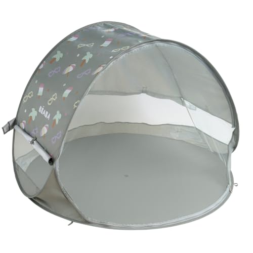 BÉABA, Beach Tent – Baby UV Protection Tent, Maximum Sun Protection UPF 50+, UV Filtered, 360° Ventilation, Mosquito Nets, Spacious, Pop-Up System, Carry Bag, Breezy, Khaki