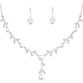 Luxury Cubic Zirconia Aurtrian Crystal Pearl Floral Necklace Dangle Earrings Wedding Bridal Jewelry Set Birthday Gifts for Her