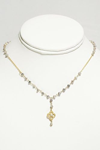 White Sapphire Beaded Necklace with Vermeil Clover Charm Studded with Cubic Zircon, Adjustable. (Designs May Vary)