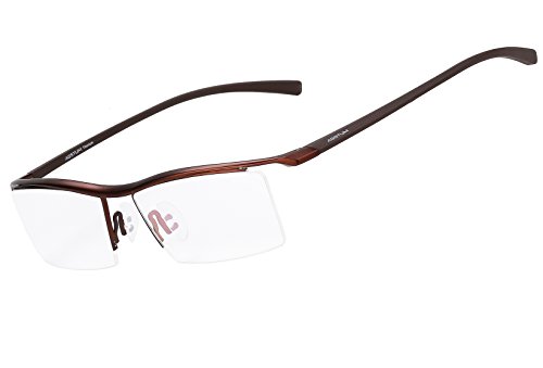 Agstum Pure Titanium Half Rimless Business Glasses Frame Optical Eyeglasses Clear Lens (Coffee)
