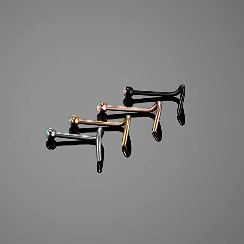 Xpircn 4PCS 20G Stainless Steel Nose Ring Studs 2mm Opal Nose Rings Screw Piercing Jewelry 4 Colors - Thumbnail 6