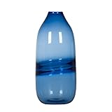 CASAMOTION Optic Hand Blown Solid Color Art Glass Vase, Gift Boxed, Blue, 12 Inch