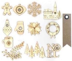 Youdoit 12 Wooden Shapes for Scrapbooking - Merry Christmas + 20 Pennant Kraft Labels