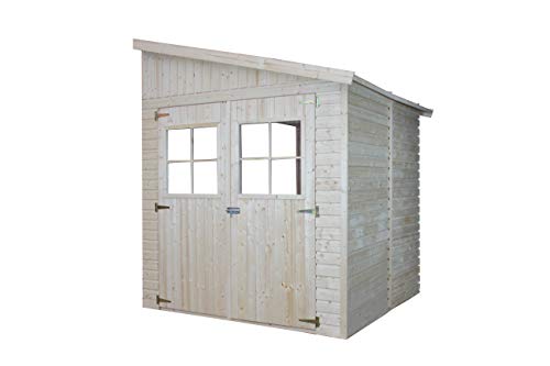 TIMBELA Holz Gartenschuppen (ohne Seitenwand) - Abstellkammer mit Fenstern - H244x211x220 cm/4 m2 Naturholz-Shiplap…