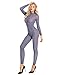 Agoky Women's One Piece See Through Mesh Sheer Long Sleeve Zipper Front Turtleneck Bodystocking Teddy Bodysuit Gray Large