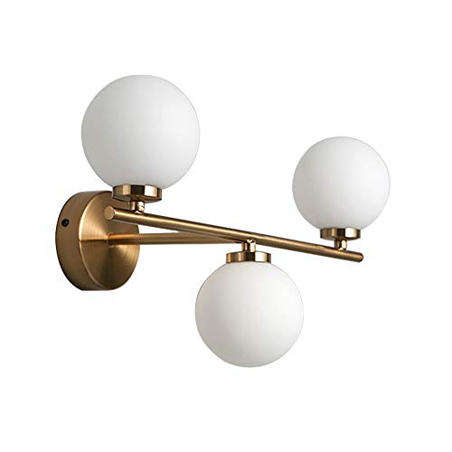 BOKT 3-Lights Wall Sconce, Mid-Century Modern Wall Light Fixture with Round Frosted Glass Globe Shad BOKT 3-Lights Wall Sconce, Mid-Century Modern Wall Light Fixture with Round Frosted Glass Globe Shad