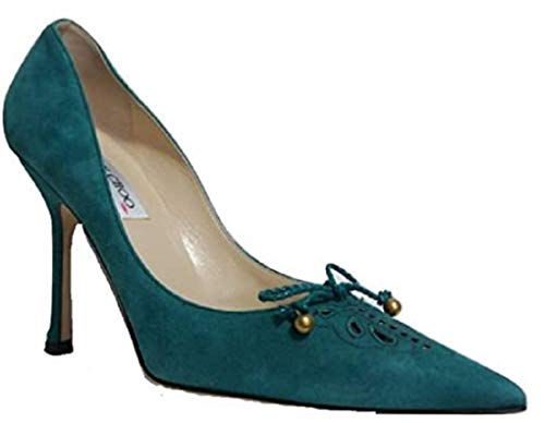 Jimmy Choo Emerald Green Suede Pointed Court Shoe with Lace Detail