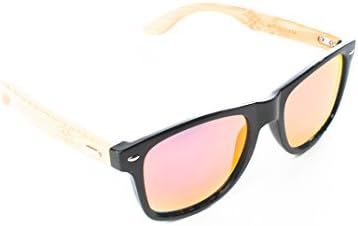 banblue Bamboo Sunglasses (Black, Red Mirrored)
