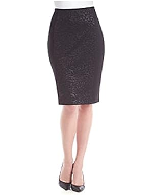 Womens Jacquard Panel Knee-Length Pencil Skirt Black 2