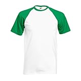 Fruit Of The Loom Mens Short Sleeve Baseball T-Shirt (L) (White/Kelly Green)