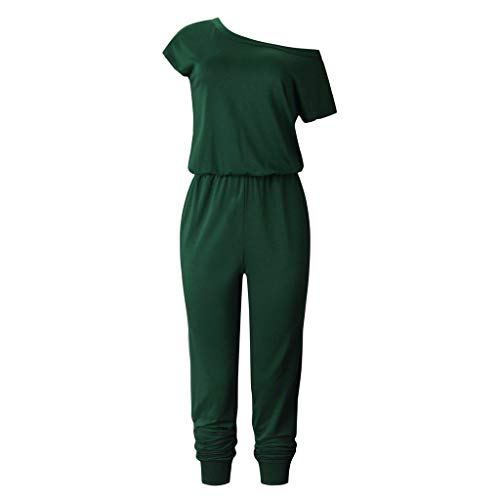 Fheaven Women's Off-Shoulder Jumpsuits Playsuit Short Sleeve Rompers Long Pants with Pocket (XL, Green 2) - Thumbnail 3