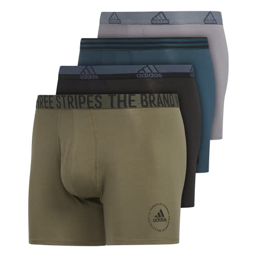 Photo 1 of adidas Men's Stretch Cotton Boxer Brief Underwear (4-Pack), Black/Olive Strata Green/Arctic Night Blue, Small
