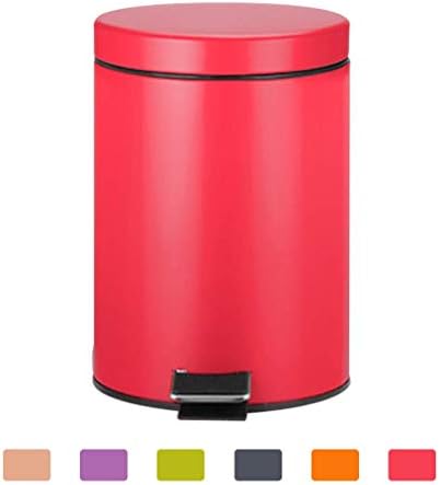 Small Step Trash Can with Lid, 5L Mini Round Recycling Trash Bin/Steel Garbage Can Container with Inner Bucket and Pedal for Kitchen Bathroom Office (Red)