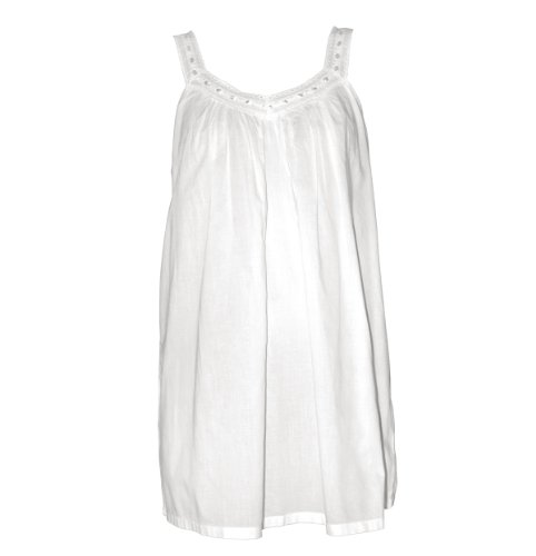 The Irish Linen Store Womens Lucy Sleevless Short Cotton Nightgown White
