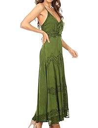 Sakkas - Vestido largo de rayón bordado con tirantes ajustables, lavados a piedra