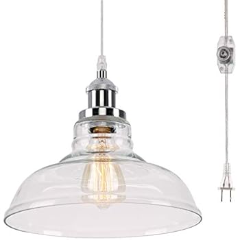 Kingmi Glass Hanging Lights With Plug In Cord And On Off Dimmer