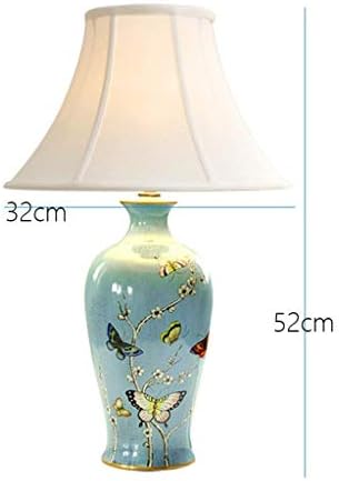 AOLI Table Lamp American Modern Luxury Painted Butterflies and Flowers,Ceramic Table Lamp Bedroom Bedside Table Lamp，Blue,H52CmW32Cm