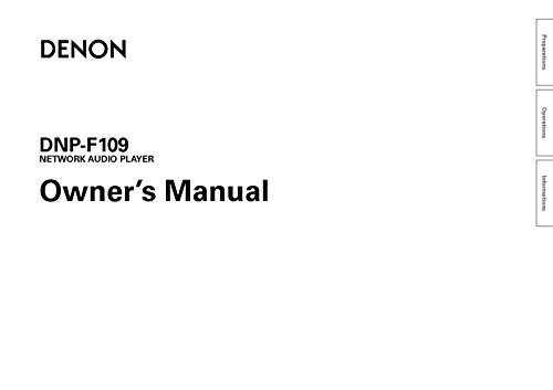 Denon DNP-F109 Network Audio Player Owners Instruction Manual Reprint
