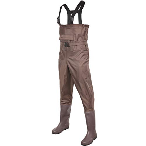 DOMICARE Chest Waders Waterproof Fishing Waders Breathable Hunting Waders 2-Ply Nylon/PVC Material Waders with Boot for Men and Women Brown Size 10