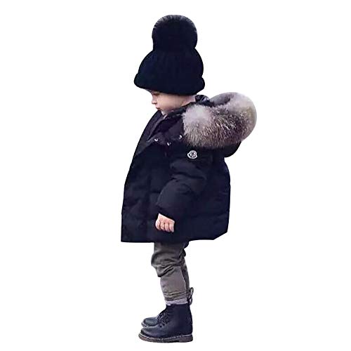 Baby Girl Boy Winter Coats, Thicken Fur Collar Hoodie Down Jacket Windproof Snowsuit Clothing 100 Black - Thumbnail 6