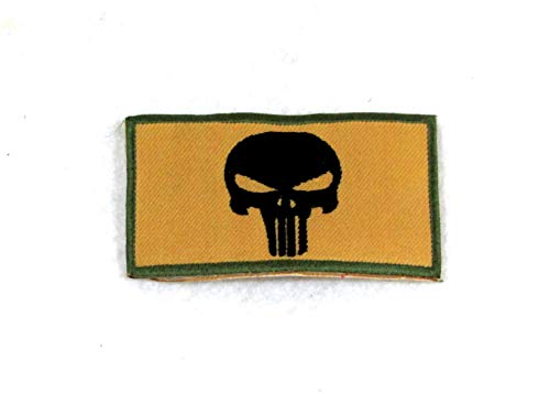 Sturgis-Mid-West Punish-er Skull Black on tan with Green Border Small Patch for Biker Vest SB771
