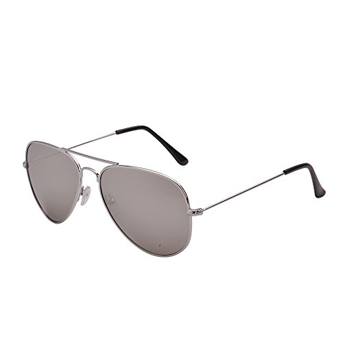 Retro Mirror Aviator Sunglasses Flash Tinted Lens Eyeglasses for Women Men UV400 (Silver/Silver)