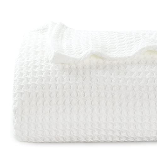 BEDSURE 100 Cotton Blankets Twin XL Size for Bed 405GSM Waffle Weave