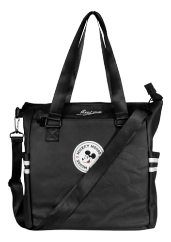 Bolsa Totebag Feminina Mickey Mouse Disney Semax com Alça de Ombro e Fecho em Zíper (Preto)